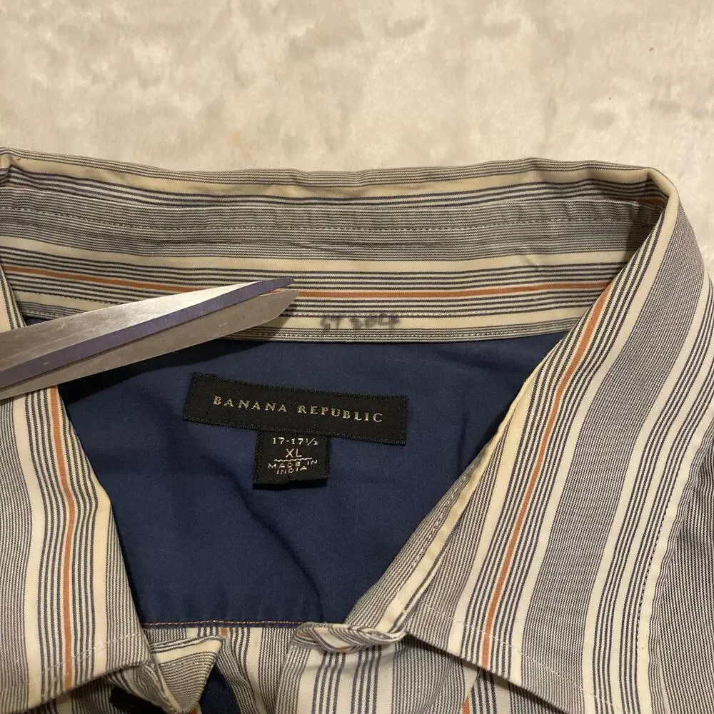 Banana Republic‎ Button Up Shirt Blue Orange Striped Long Sleeve Mens XL